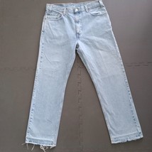 Levi&#39;s 505 Mens Jeans Size 36x30 Blue Light Wash Straight Regular Denim Raw Hem - £14.03 GBP