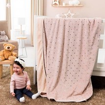 Stars Pink Baby Girls Crib Nursery Blanket With Sherpa Very Softy Thick And Warm - £27.37 GBP
