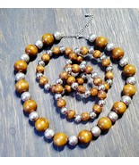 Wood &amp; Silver Plastic Bead Necklace with 3 Matching Bangle Bracelets - $6.00