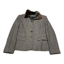 Lauren Ralph Lauren Lambs Wool Faux Fur Collar Women’s Jacket Size 6 Gra... - $65.44