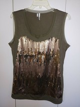 Studio Y Ladies Dressy Sleeveless Sequinned Front Green Knit Pullover TOP-L-NWOT - £6.86 GBP