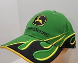 John Deere Green Black Yellow Logo Flames Adjustable Hat Cap Cary Franci... - $14.84