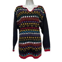 Vintage Mixit Women&#39;s Size M Crochet Knit Colorful Floral Tunic Sweater - £22.10 GBP