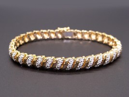 1.2ct Round Simulated Diamond   Tennis Braided Bracelet Gold Plated 925 Silver - £160.54 GBP