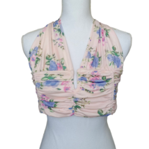 Zara Womens Halter Top Sz XL Cropped Tie Back Floral Print Blouse Ruched... - £18.72 GBP