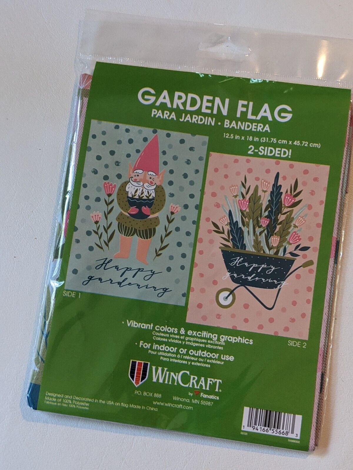 Primary image for Wincraft Happy Gardening Gnome Barrow Double Sided Garden Flag 12.5" x 18" NEW