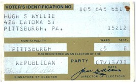 Vintage Pennsylvania Voter&#39;s Identification Card 1971 - $14.84