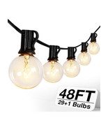 Outdoor String Lights, 48FT Patio Lights with 29+1 G40 5W Bulbs Dimmable - £14.03 GBP