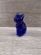 Fenton Glass Cobalt Blue 3.75&quot; Sitting Cat Figurine Marked - $44.55