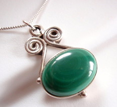 Green Malachite Swirls 925 Sterling Silver Necklace Corona Sun Jewelry u248-5 - $21.59