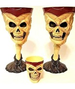 Halloween Skull Head Goblets Set of 2 &amp; Matching Shot Glass 7&quot; Tall - $14.01