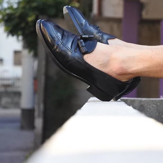 NEW Handmade Men's black tassel loafers,summer casual men's leather loafers