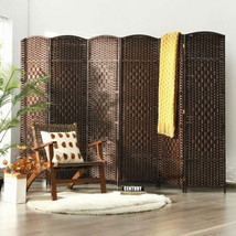 Room Divider Screen 6.5Ft 6-Panel Weave Folding Fiber -Brown - £108.06 GBP