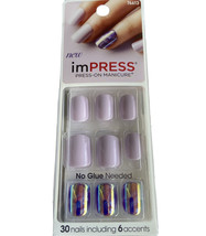 NEW Kiss Nails Impress Press On Manicure Short Gel Light Purple Holographic - $13.88