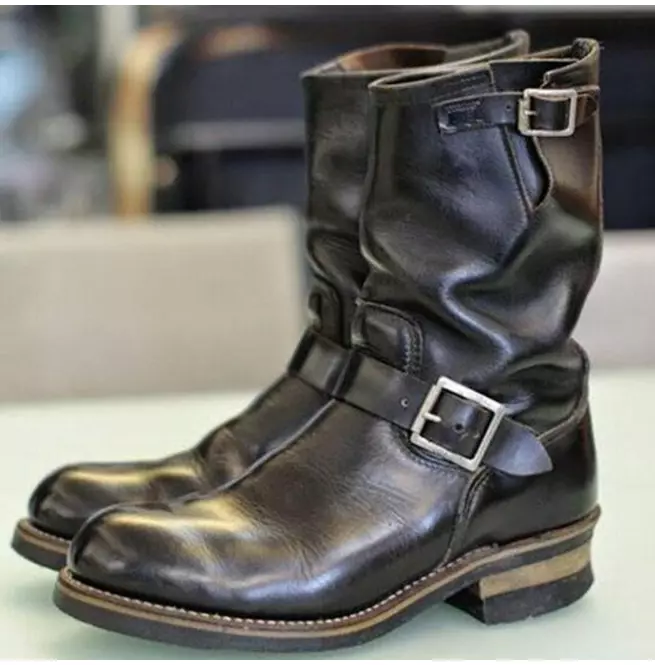 New Black Handmade Work Wear Formal Leather High Ankle Buckles Boots For... - £140.43 GBP