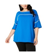 Alfani Plus Size Piping Trim Blue High-Low Blouse Stormy Sea Size 2X NWT - $610.69 MXN