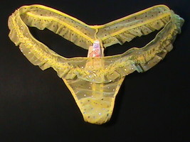Victoria&#39;s PINK VS mesh thong M ruffles ruched panties NWT low yellow silver - £23.59 GBP