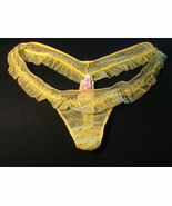 Victoria&#39;s PINK VS mesh thong M ruffles ruched panties NWT low yellow si... - $41.16 CAD