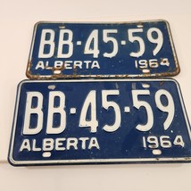 Alberta License Plate Matching Pair 1964 BB-45-59 Navy White Expired VTG... - $29.02