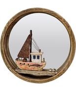 Wooden Beach Wall Hanging Circle Mirror Decor Nautical Wood Boat hanging... - $28.99