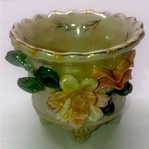 Capodimonte 3D Flower Footed Bowl/Dish/3D Flower/Leaves/Gold Accents - £15.34 GBP