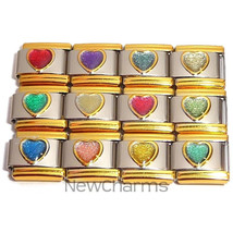 Set of 12 Glitter Heart Colorful Italian Charms Birthstone Inspired Link... - $14.73