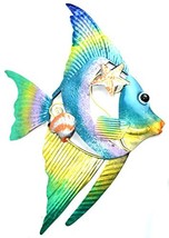 Beautiful Unique Colorful Nautical Angel Fish Metal Shell Wall Art - $24.69