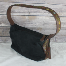 Relic Shoulder Purse Black Suede Exterior With Brown Embroidery Leather Straps - £12.59 GBP