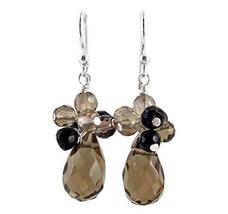 Sterling Silver&quot;Candice&quot; Cluster Cultured Pearls &amp; Crystal Drop Earrings, Smoke - £15.97 GBP