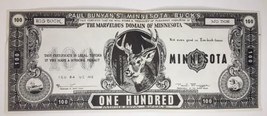 Vtg Paul Bunyan&#39;s Minnesota Bucks 100 Bill Large Size Big Buck No Doe Deer - £15.73 GBP