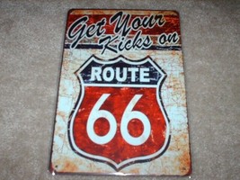New &quot;Get Your Kicks on Route 66&quot; Tin Metal Sign Simulated Patina 8&quot; X 12&quot; - £19.63 GBP