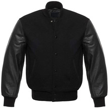 DSHARKS Classic All Black Wool and Genuine Leather Varsity Jacket - $150.00+