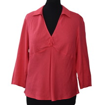 Talbots Irish Linen Blouse Top Womens 18 Pink V Neck Long Sleeve Empire ... - £39.90 GBP