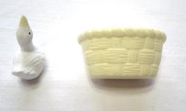  Miniature Ceramic White Swan and Yellow Woven Basket Handpainted - £7.90 GBP