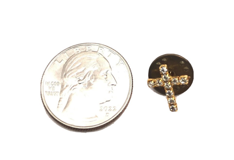 Vintage Gold Tone and Jewels Cross Pin Brooch - $3.58