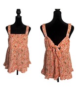 LOFT Peplum Top Womens 6 Bird Print Open Tie Back Orange Tropical Flowy ... - $305.60 MXN