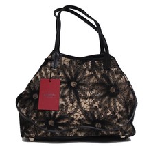 New Valentino Flower Small Black Lace Leather Tote - $978.04