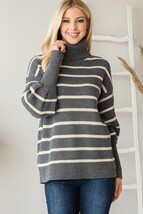 Heavy Knit Striped Turtle Neck Knit Sweater - $34.55