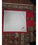 Vintage Linen Table Mat Set Red Border Embroidered Bluebird Floral + 2 N... - $25.15 CAD