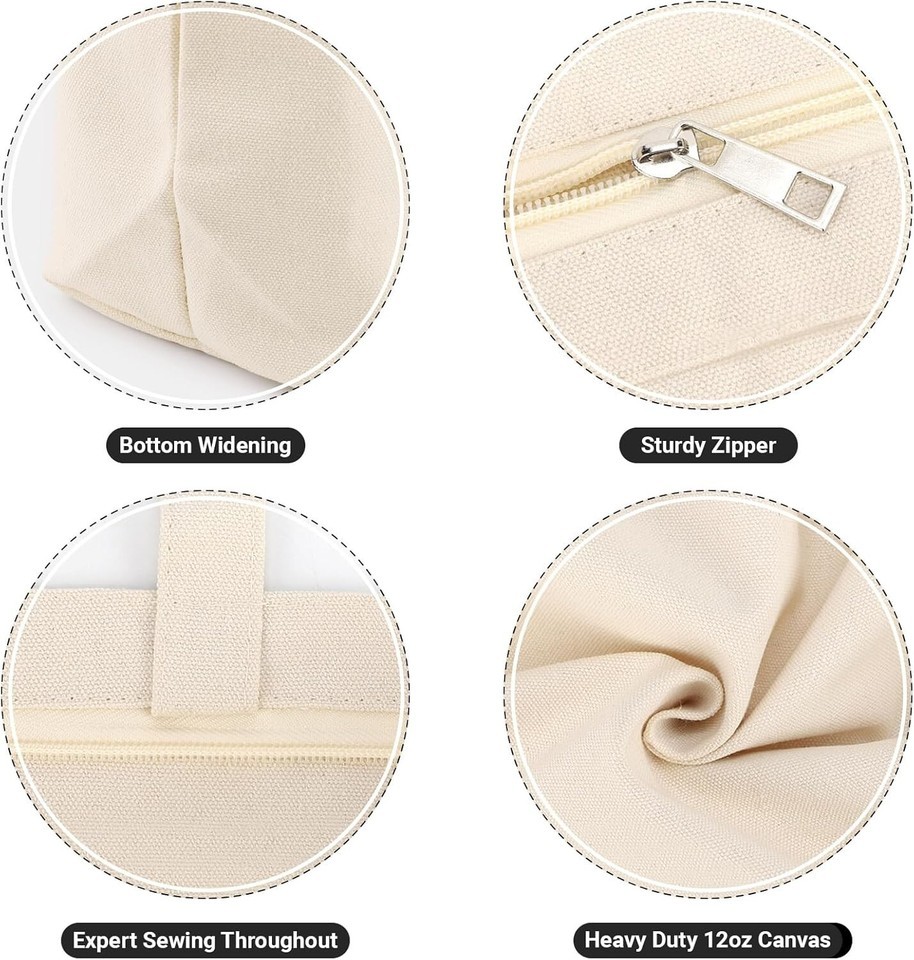 Natural Cotton Canvas Tote Bags - 12 Pack with Zipper, Perfect for DIY & Beach Item image 5