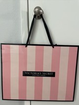 X Large Glossy VS Paper Gift Shopping Bag 15 X 19 x 6 Pink stripe black ribbon - £6.33 GBP