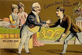 Antique Victorian Trade Card Boston Curtis Davis Welcome Soap 1880s 4 x 2.5 - $30.74