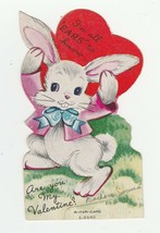 Vintage Valentine Card White Bunny Rabbit I&#39;m All Ears A-Meri-Card 1950&#39;s - $7.91