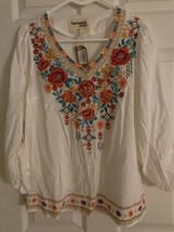 Savanna Jane~Boho Blouse~Size Small~Floral Embroidered~Button-up Sleeve - £17.40 GBP