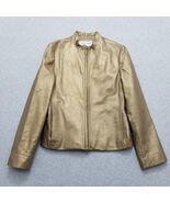 Rena Rowan Leather Jacket Womens 6 Bronze Gold Long Sleeve Pockets Full Zip - $62.47 CAD