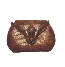 Croco Crocodile Genuine Leather Women&#39;s Clutch Purse Handbag Bag  Brown ... - £62.64 GBP