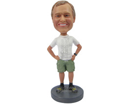 Custom Bobblehead Guy In Shorts Smiling With Hands On His Waist - Leisure &amp; Casu - £70.97 GBP