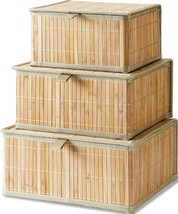 Honygebia Bamboo Decorative Storage Boxes - Rectangle Lined Basket, Set Of 3 - $47.99