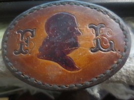 Vintage Leather Belt Buckle Man Silhouette initialed FL - £7.54 GBP