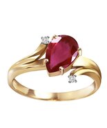 Galaxy Gold GG, 14K Yellow Gold, Natural Ruby and Diamond Pear Ring for ... - $1,039.49